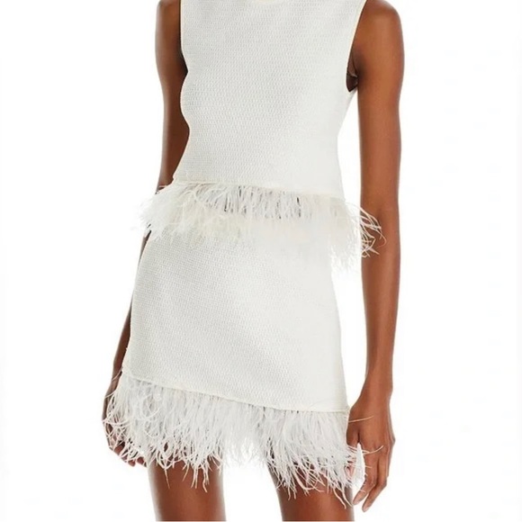 FRAME RT: $500 White Ostrich Feather Trim Crochet Mini Skirt Size Medium - Picture 1 of 11
